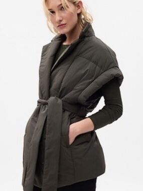 GAP Brown Quilted Sleeveless Belted Puffer Vest